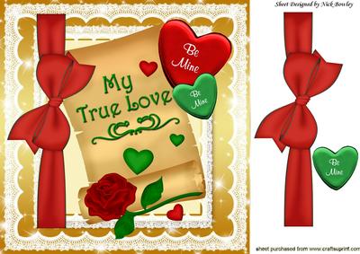 My True Love! Hearts and Roses on a Scroll 8x8