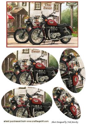 Vintage Motor Bikes Outside a Pub! Oval Pyramids