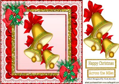 Christmas Gold Bells with Bows and Lace 8x8