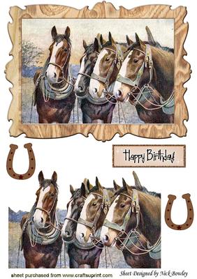 Lovely Vintage Shire Horses in Wooden Frame