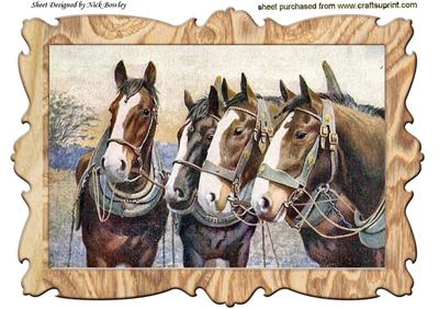 Lovely Vintage Shire Horses in Wooden Frame A4
