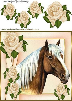 Lovely Palamino Horse with Cream Roses 8x8