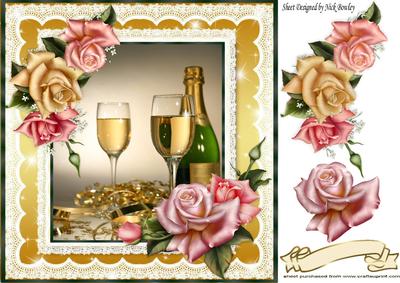 Celebrate with Champagne and Pretty Roses 8x8