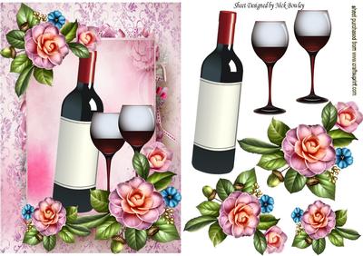 Red Wine, with Glasses, and Pretty Flowers