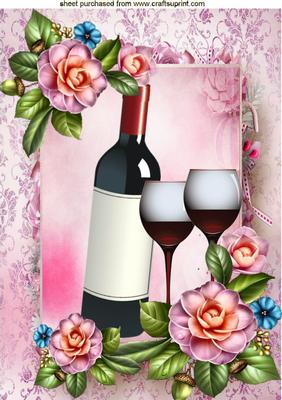 Red Wine, with Glasses, and Pretty Flowers A4