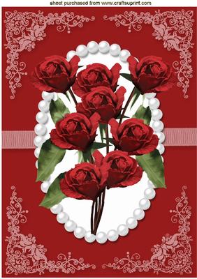 Bouquet of Red Roses in Pearl Frame A4