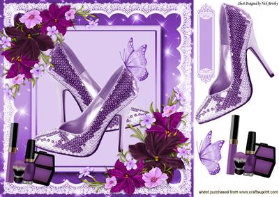 Lilac Sparkle Shoes with Butterfly and Flowers 8x8