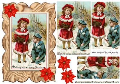 Vintage Children Gathering Twigs in the Snow Pyramids