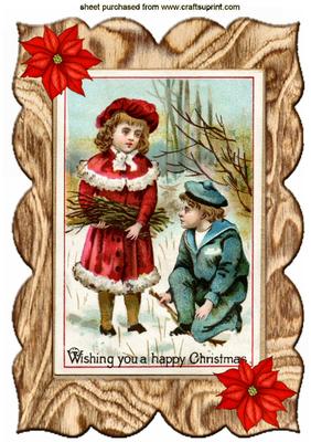 Vintage Children Gathering Twigs in the Snow A4