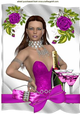 Glam Girl with Pink Champagne and Big Bow A4