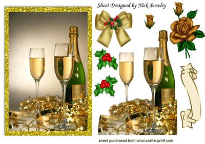 Champagne for Two! with Gold Rose, and Holly