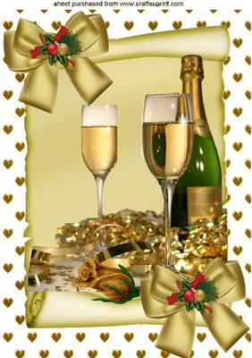 Champagne for Two! with Gold Rose, on a Scroll A4