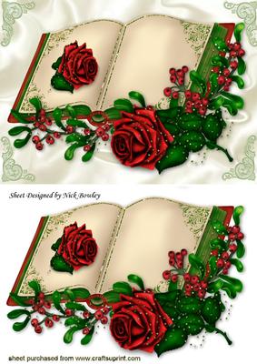 Beautiful Red Rose with Holly & Berries on a Pretty Book A5