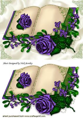 Beautiful Purple Rose, with Holly and Berries on a Book