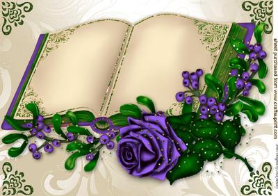 Beautiful Purple Rose, with Holly and Berries on a Book A4