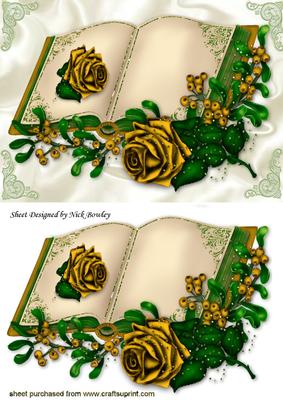 Beautiful Gold Rose, with Holly and Berries on a Book