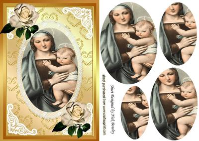 Baby Jesus in the Arms of Mary, Oval Pyramids with Roses