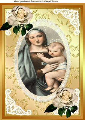 Baby Jesus in the Arms of Mary, with Roses & Lace A4