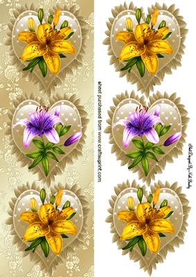 Gold Frill Hearts with Lillies Toppers, Tall Dl