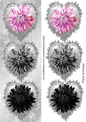 Silver Frill Hearts with Flower Toppers, Tall Dl