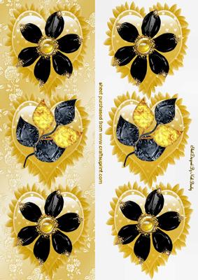 Jewels and Golden Leaves on Frilly Heart Toppers Tall Dl