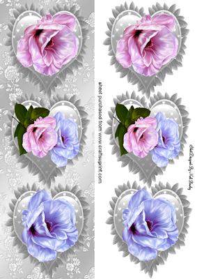 Pretty Lilac/pink Flowers on Frill Heart Toppers Tall Dl
