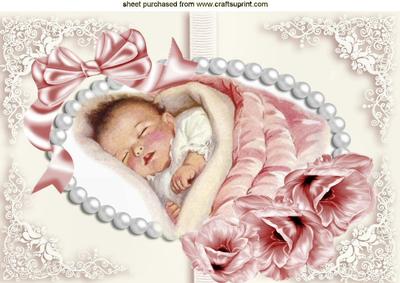 Cute Baby Girl, in Pearl Frame with Satin Bow A4