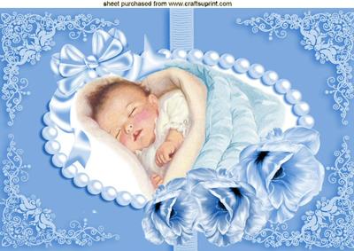 Cute Baby Boy, in Pearl Frame with Satin Bow A4