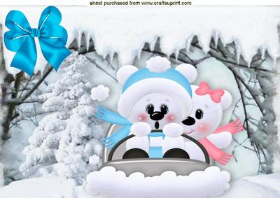 Cute Polar Bears on Snow Ski A4