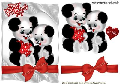 Cute Pair of Love Pandas with Heart & Bow