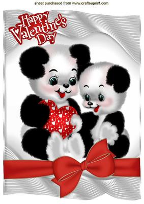 Cute Pair of Love Pandas with Heart & Bow A4