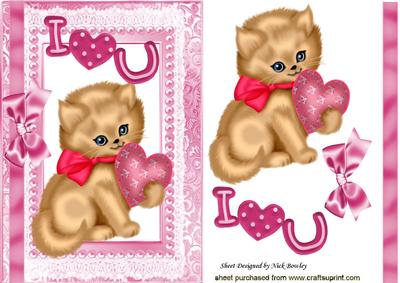 Cute I Love U Kitty with Heart, Pearls and Bow