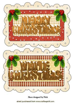 Christmas Word Toppers with Holly in Scalloped Frames