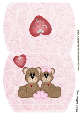 Cute Love Teddy Bears with Heart Pillow Box