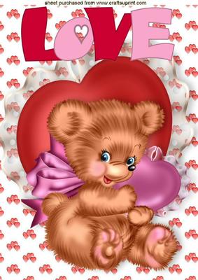 Love! Little Girl Bear with Hearts A4