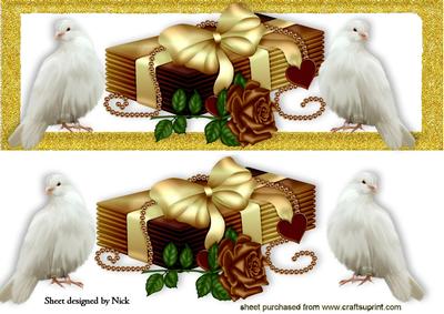 Gold Bow with Love Letters, Rose and Doves Dl