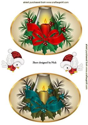 Oval Frame Toppers with Candles and Robins