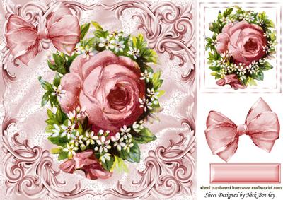 Vintage Rose with Organza Bow in Ornate Frame 8x8