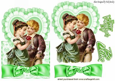 Be Mine! Lovely Vintage Couple, with Bow, Over the Edge