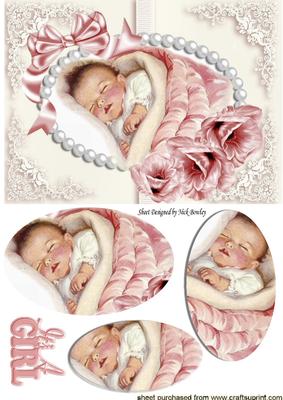Pretty Baby Girl, with Bow in Pearl Frame Oval Pyramids