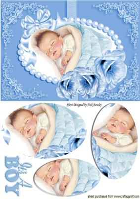 Pretty Baby Boy, with Bow in Pearl Frame Oval Pyramids
