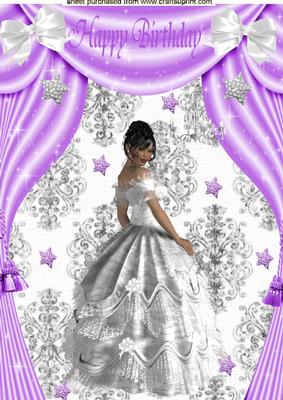 Beautiful Lady in Gown with Purple Drapes