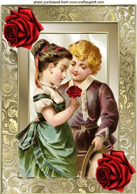 Vintage Couple So in Love in Ornate Frame with Roses A4
