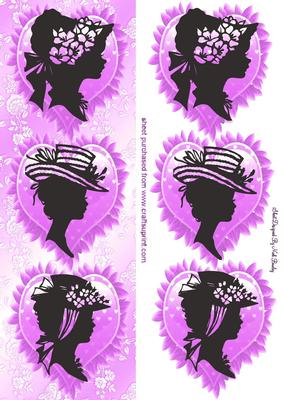 Pretty Vintage Silhouette Ladies in Pink Frill Hearts Dl