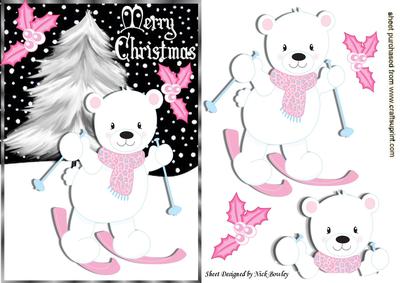 Cute Polar Bear on Skis, in the Snow