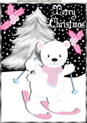 Cute Polar Bear on Skis, in the Snow A4