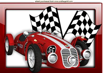 Racing Sports Car in Red Glass Frame A4