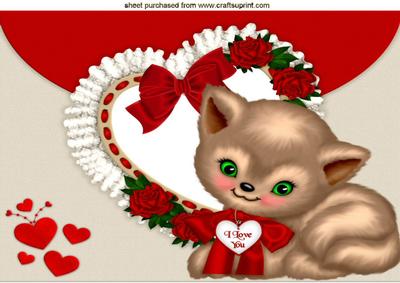 I Love You Kitty with Frill Heart and Bow A4