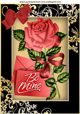 Be Mine! Pretty Red Rose with Letter and Bow A4