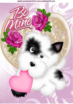 Cute Puppy with Heart and Pink Roses A4
